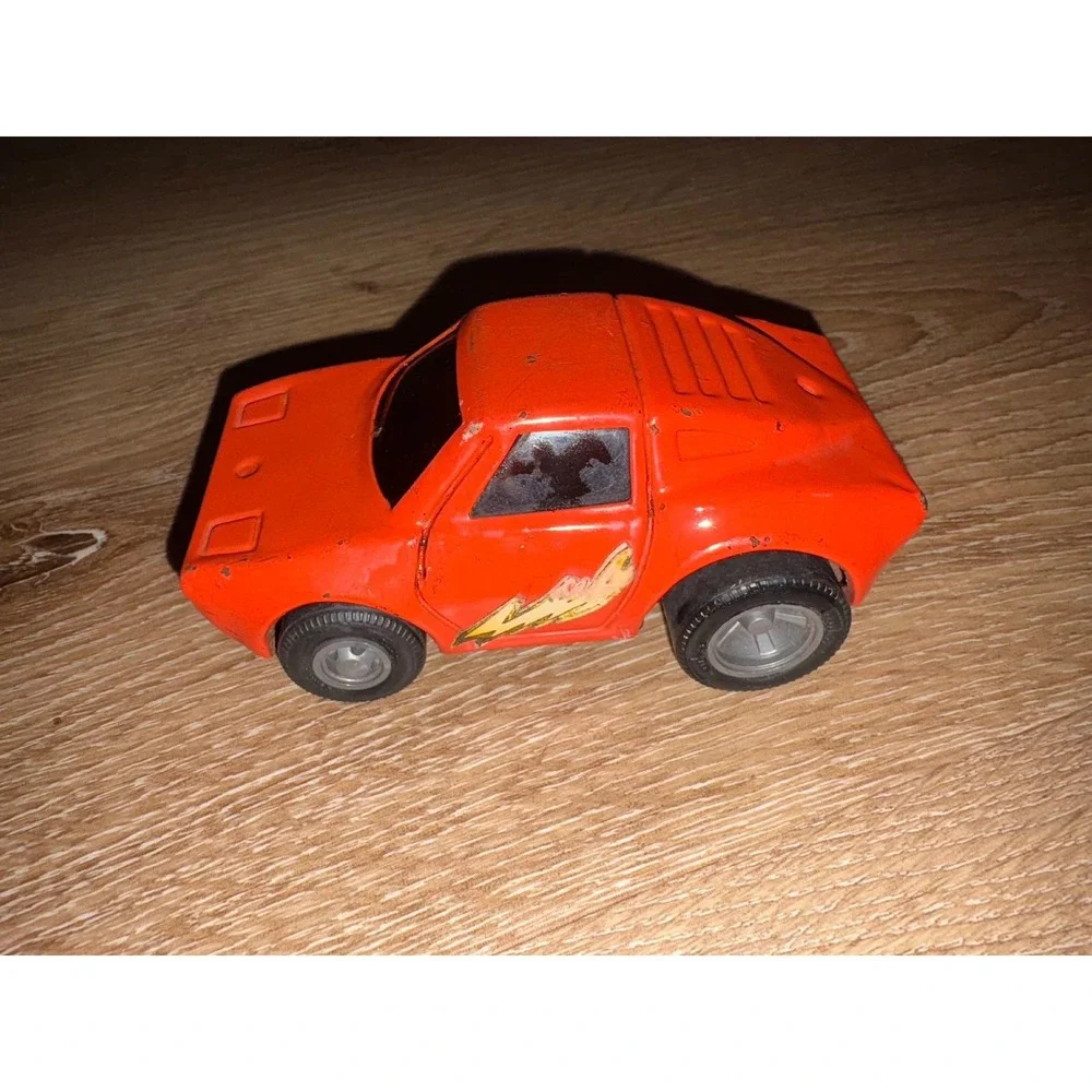 Vintage Corvette Stingray Orange‎ Metal Toy Car Pressed Steel Race Car